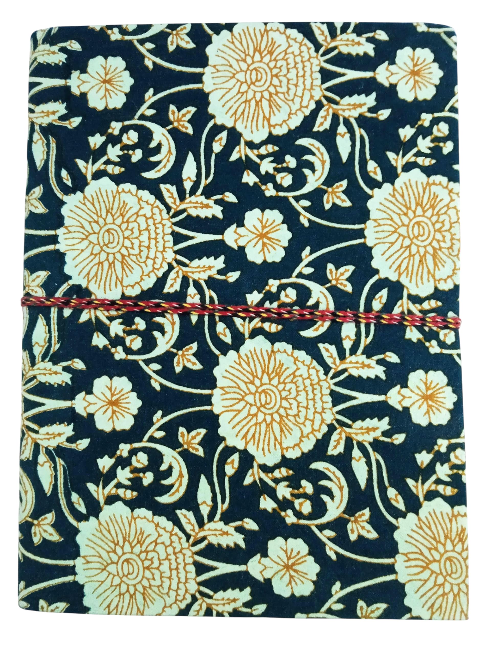 Blue Handmade Fabric Hardcover Diary A5 – 200 Pages, Thread Closure, Sketchbook Journal with Floral Design