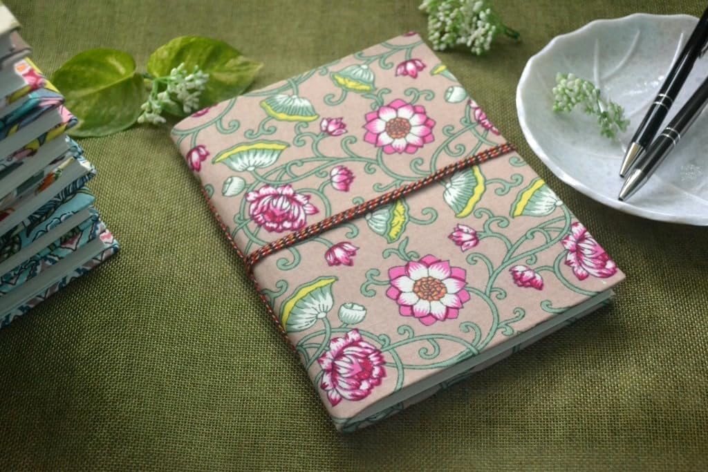 pink-green Doodle Diary Notebook Fabric Stitched Gift sketchbook journal A5 Diaries Unruled Thick 200 Pages Handcrafted