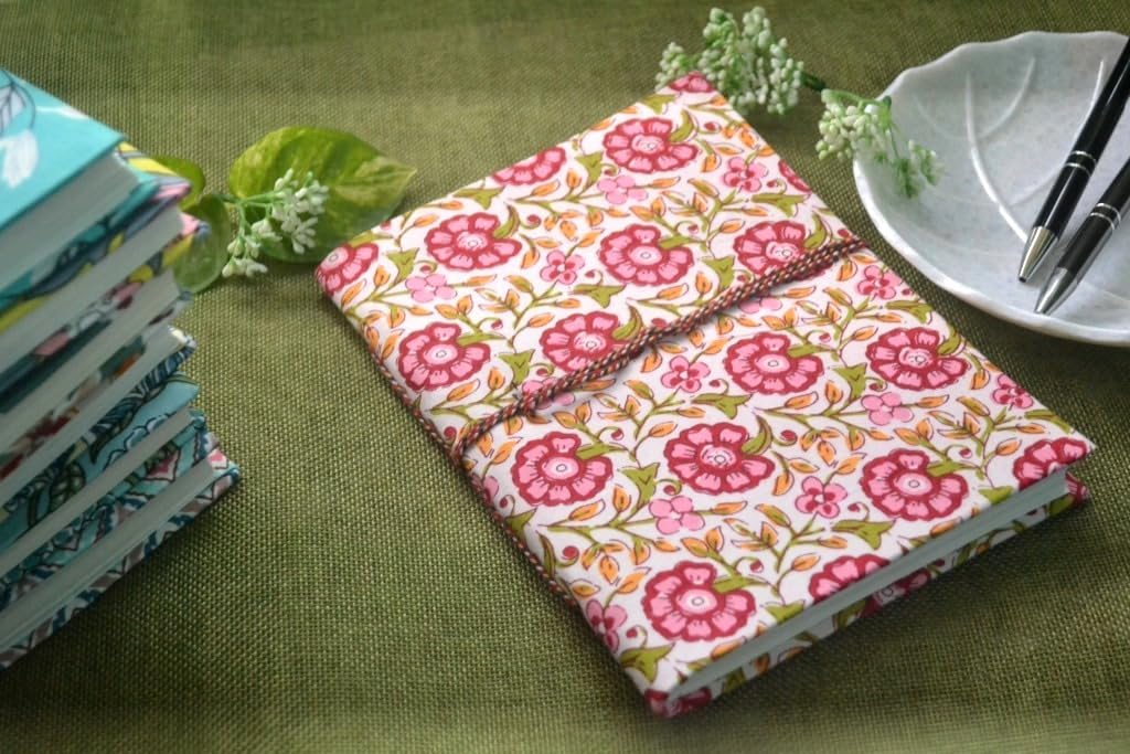 pink Doodle Diary Notebook Fabric Stitched Gift sketchbook journal A5 Diaries Unruled Thick 200 Pages Handcrafted