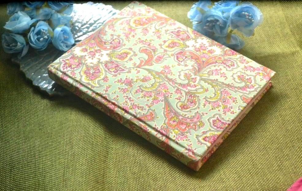 Pastel Green Handmade Block-printed Fabric Cover Doodle Diary Journal, 8 x 6 inches, 200 Pages Notebook, 130 GSM, Water-Resistant, Stain-Resistant Hard-Bound