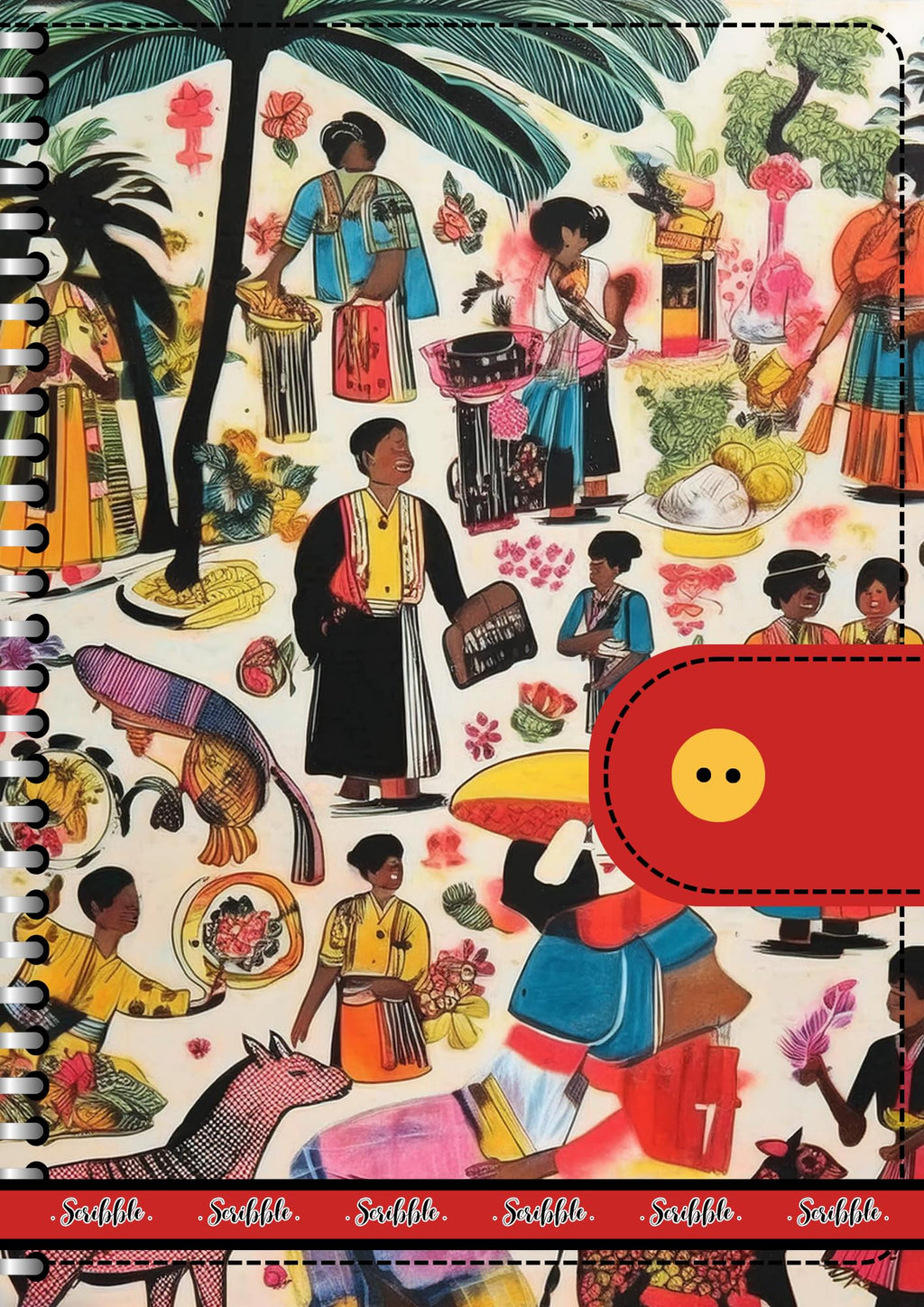 Handcrafted Print Spiral Bound Cartridge Paper Doodle Diary Gift Sketch Book drawing book Doodle Diaries Journal, Hard Cover Red crowds