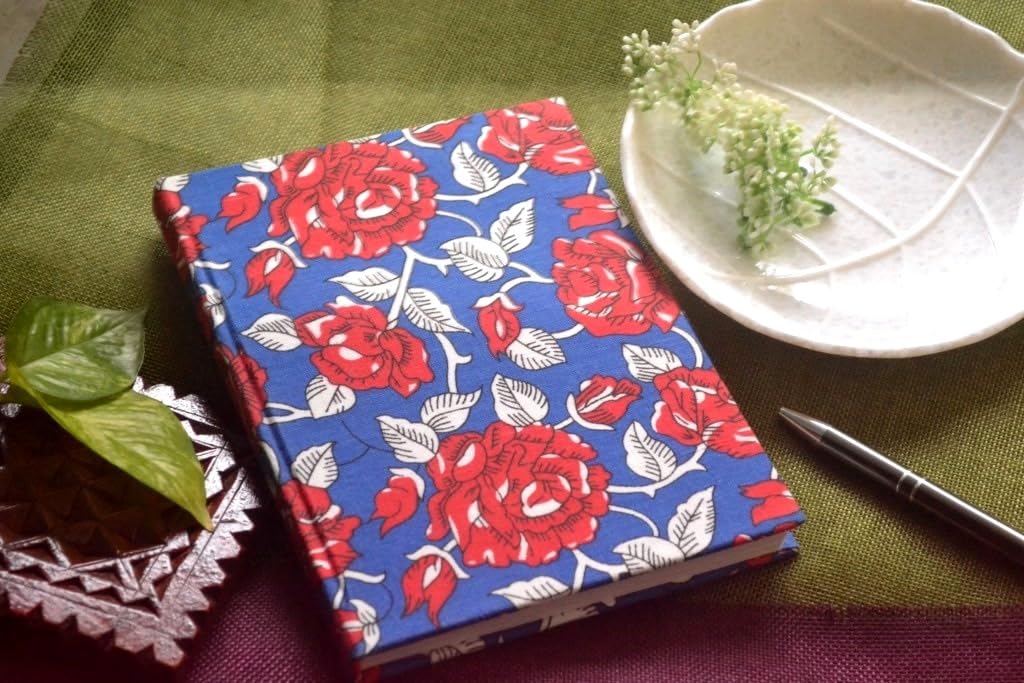 Handmade rose Block-printed Fabric Cover Doodle Diary Journal, 8 x 6 inches, 200 Pages Notebook, 130 GSM, Water-Resistant, Stain-Resistant Hard-Bound