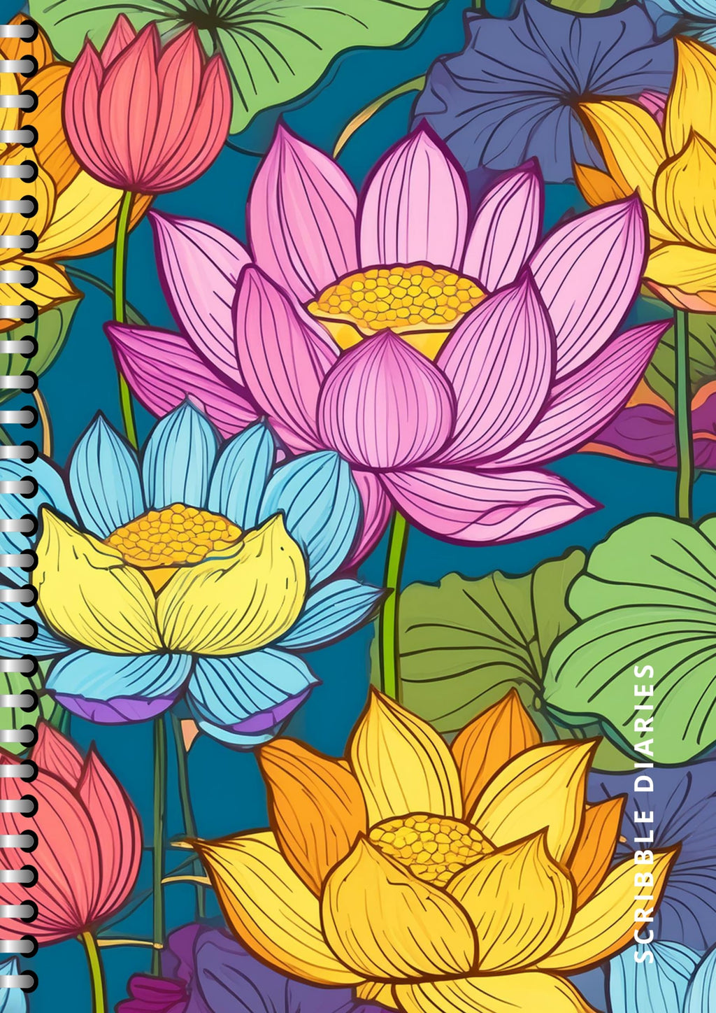 Handcrafted Lotus Spiral Bound Cartridge Paper Doodle Diary Gift Sketch Book Doodle Diaries Journal, 21cm x 15cm, 60 Pages, 155gsm, Hard Cover