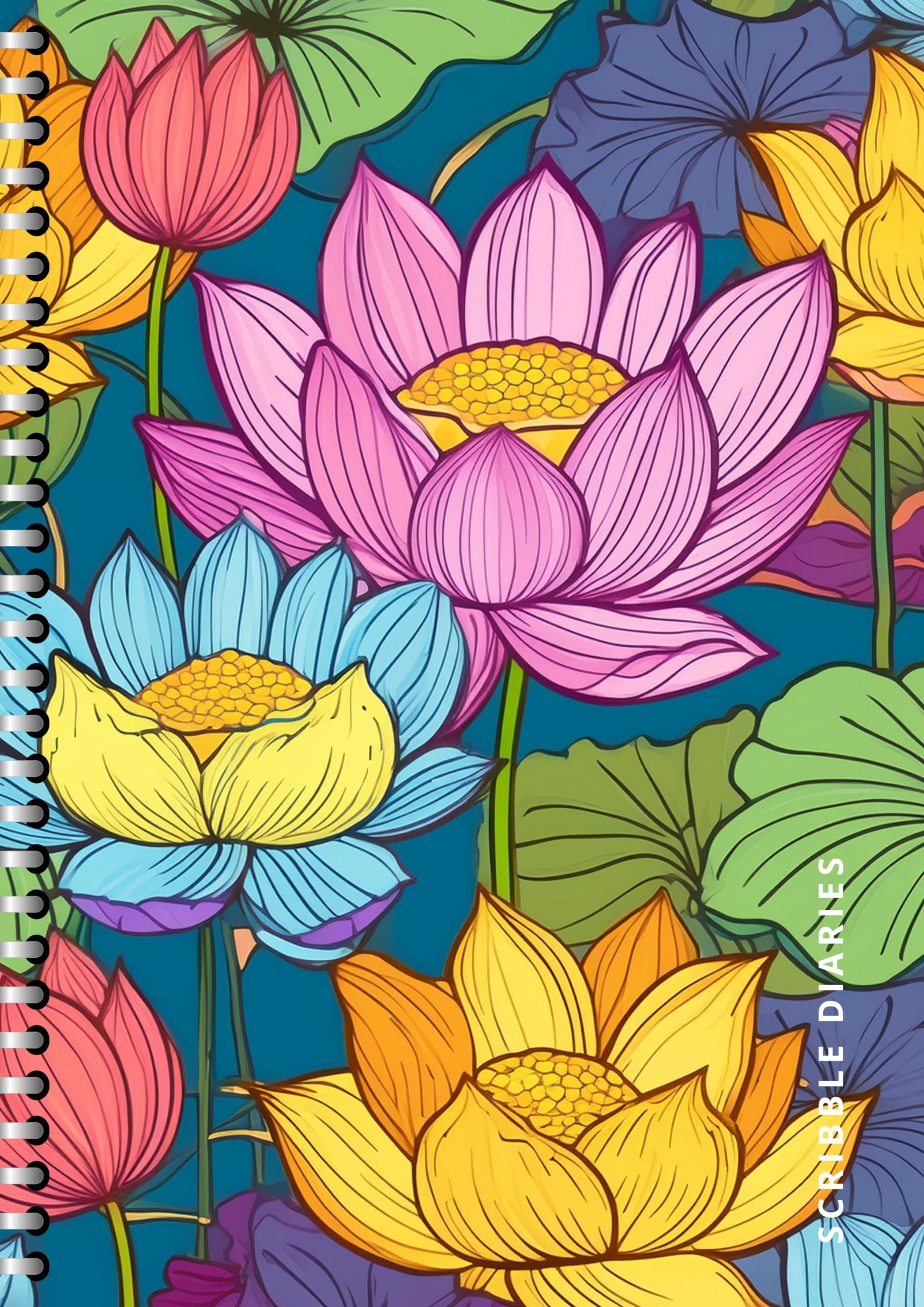 Handcrafted Lotus Spiral Bound Cartridge Paper Doodle Diary Gift Sketch Book Doodle Diaries Journal, 21cm x 15cm, 60 Pages, 155gsm, Hard Cover