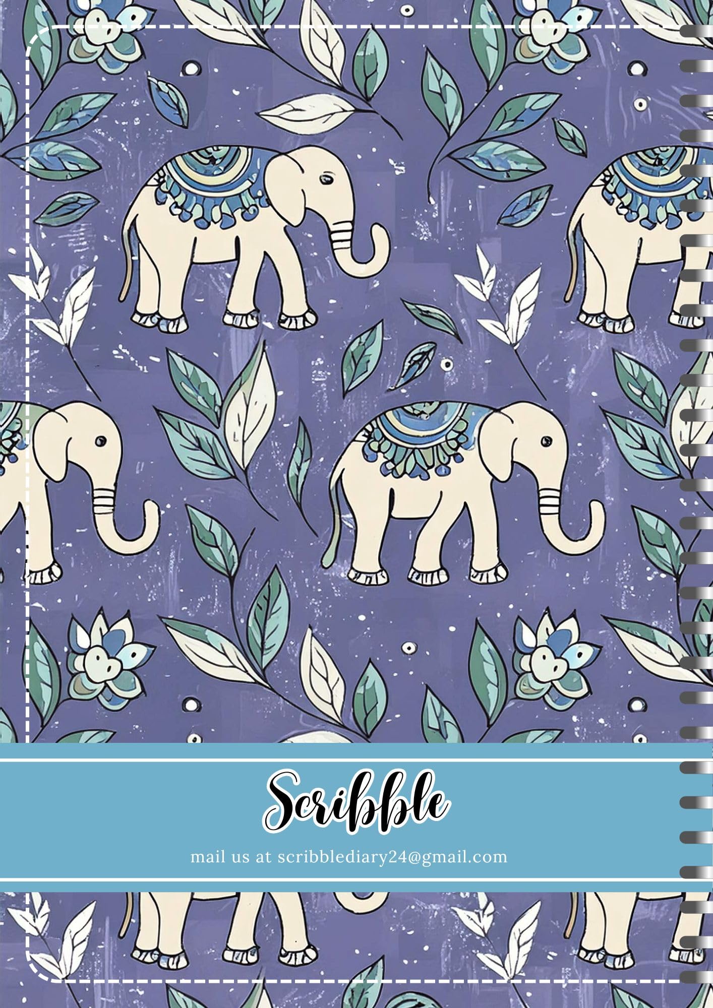 Handcrafted elephant Spiral Bound Cartridge Paper Doodle Diary Gift Sketch Book Doodle Diaries Journal, 21cm x 15cm, 60 Pages, 155gsm, Hard Cover