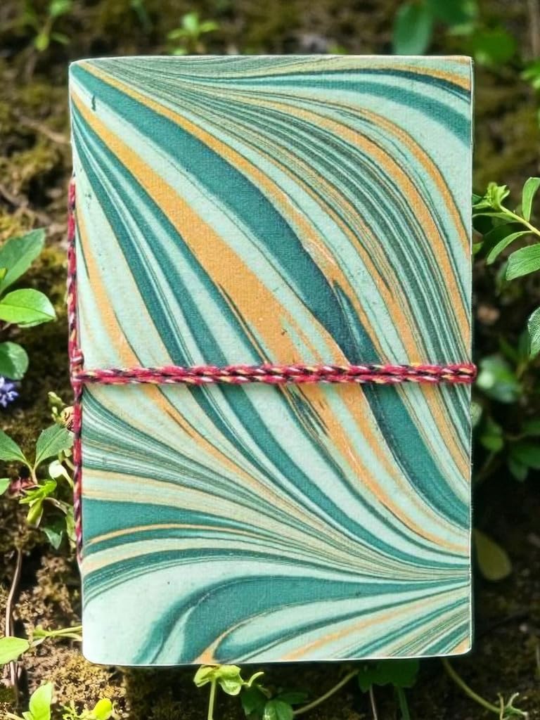 Green Handmade Marble Texture A6 Diary Notebook | 200 Unruled Thick Pages | Hardcover Sketchbook Journal with Thread Closure | Portable Travel Writing Gift
