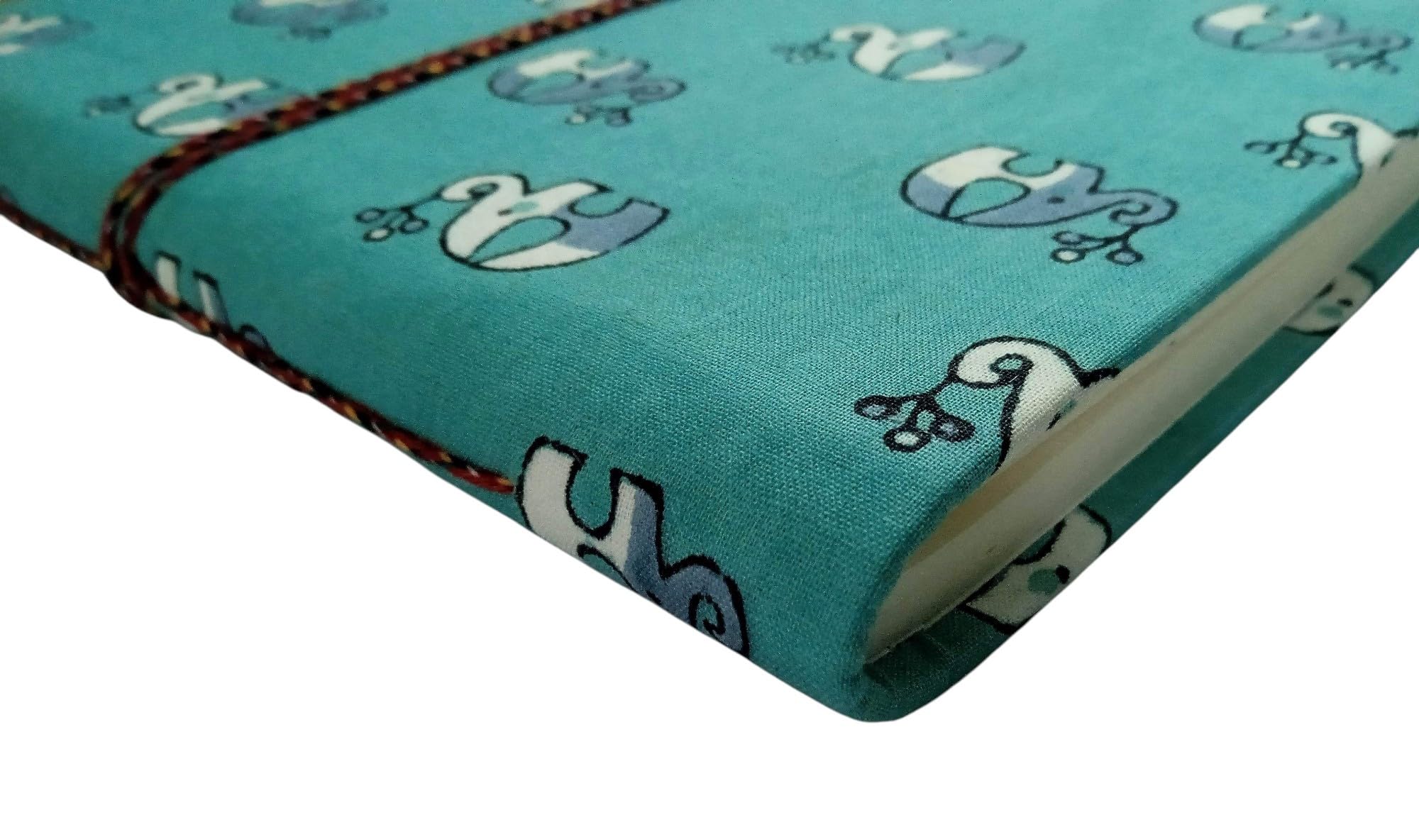 Handmade Fabric Hardcover Diary Notebook A5 | 200 Unruled Thick Pages | Handcrafted Sketchbook Journal with Thread Closure | Portable Travel Diary Gift for Writing, Drawing, Artists, Students Baby Elephant Motif