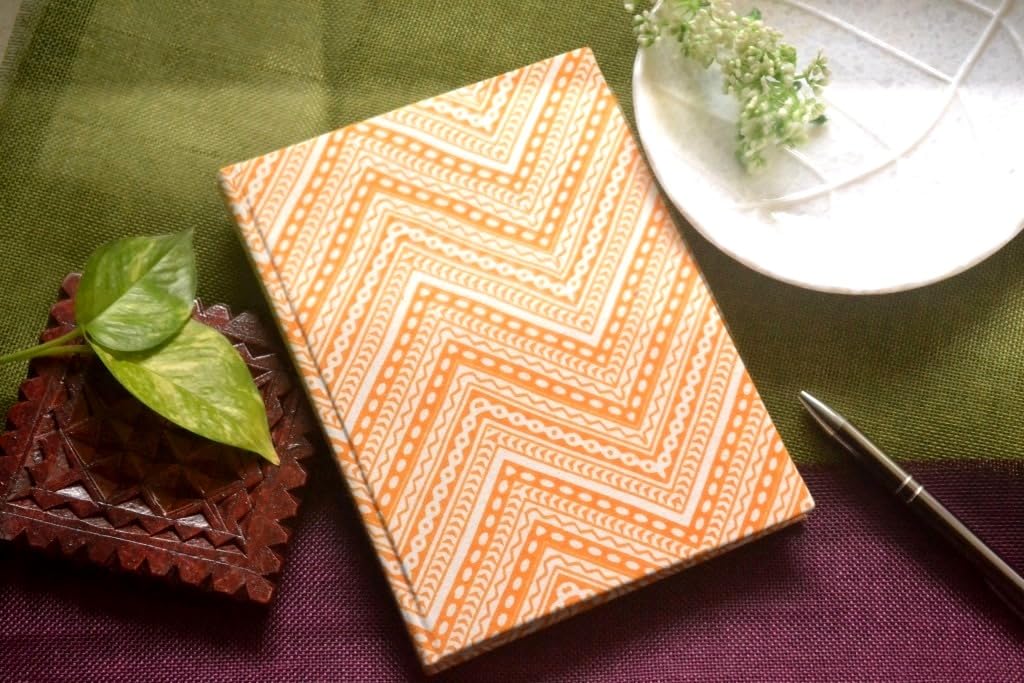Handmade zig-zag Block-printed Fabric Cover Doodle Diary Journal, 8 x 6 inches, 200 Pages Notebook, 130 GSM, Water-Resistant, Stain-Resistant Hard-Bound