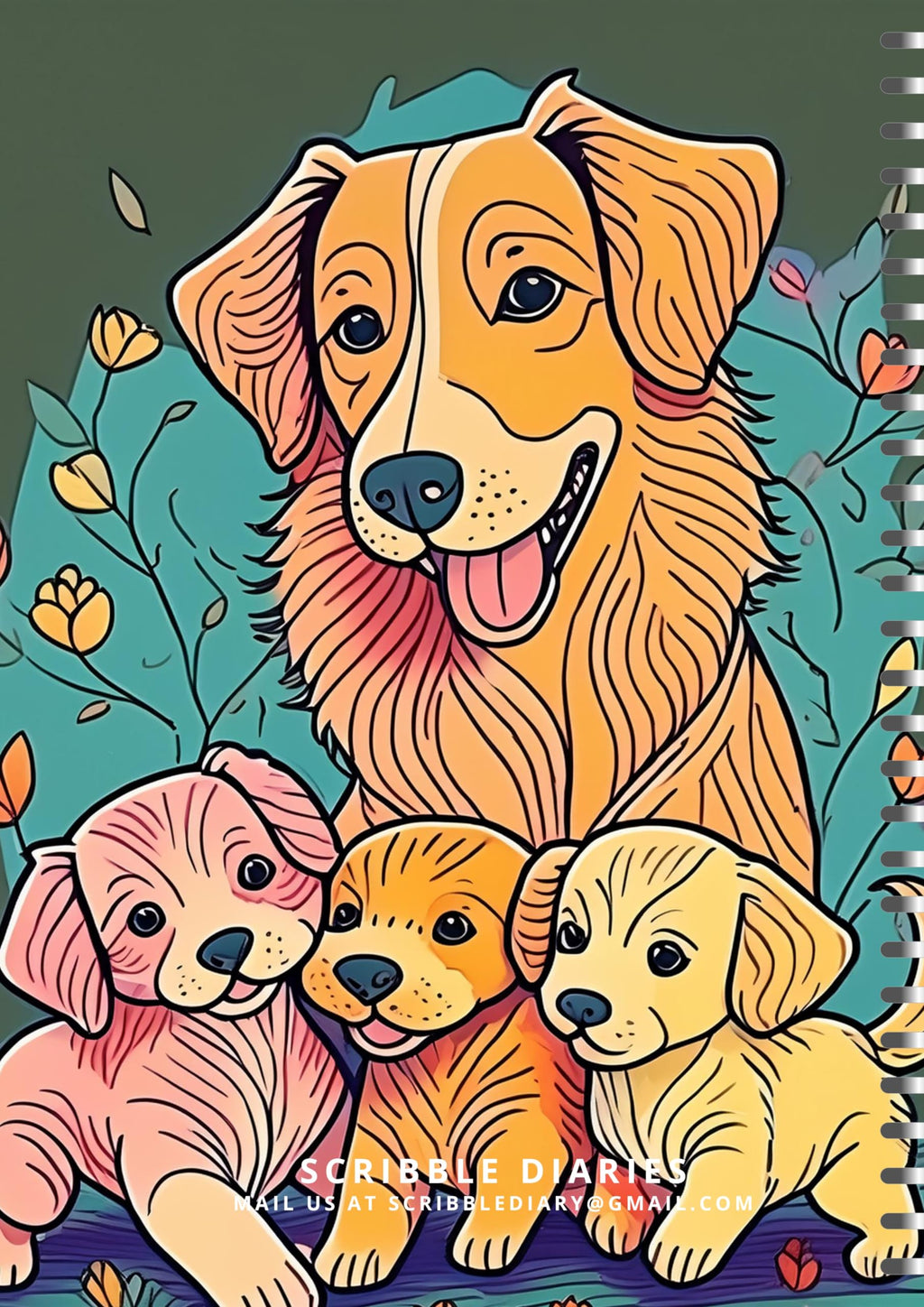 Handcrafted Cute Dog Spiral Bound Cartridge Paper Doodle Diary Gift Sketch Book Doodle Diaries Journal, 21cm x 15cm, 60 Pages, 155gsm, Hard Cover