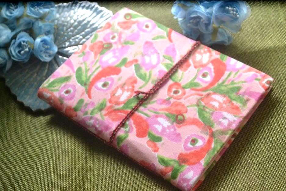 Pink Doodle Diary Notebook Fabric Stitched Gift sketchbook journal A5 Diaries Unruled Thick 200 Pages Handcrafted Drawing Book