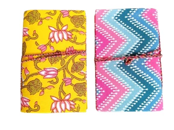 Two Yellow Handmade Fabric Hardcover Diary A6 – 200 Pages, Thread Closure Sketchbook