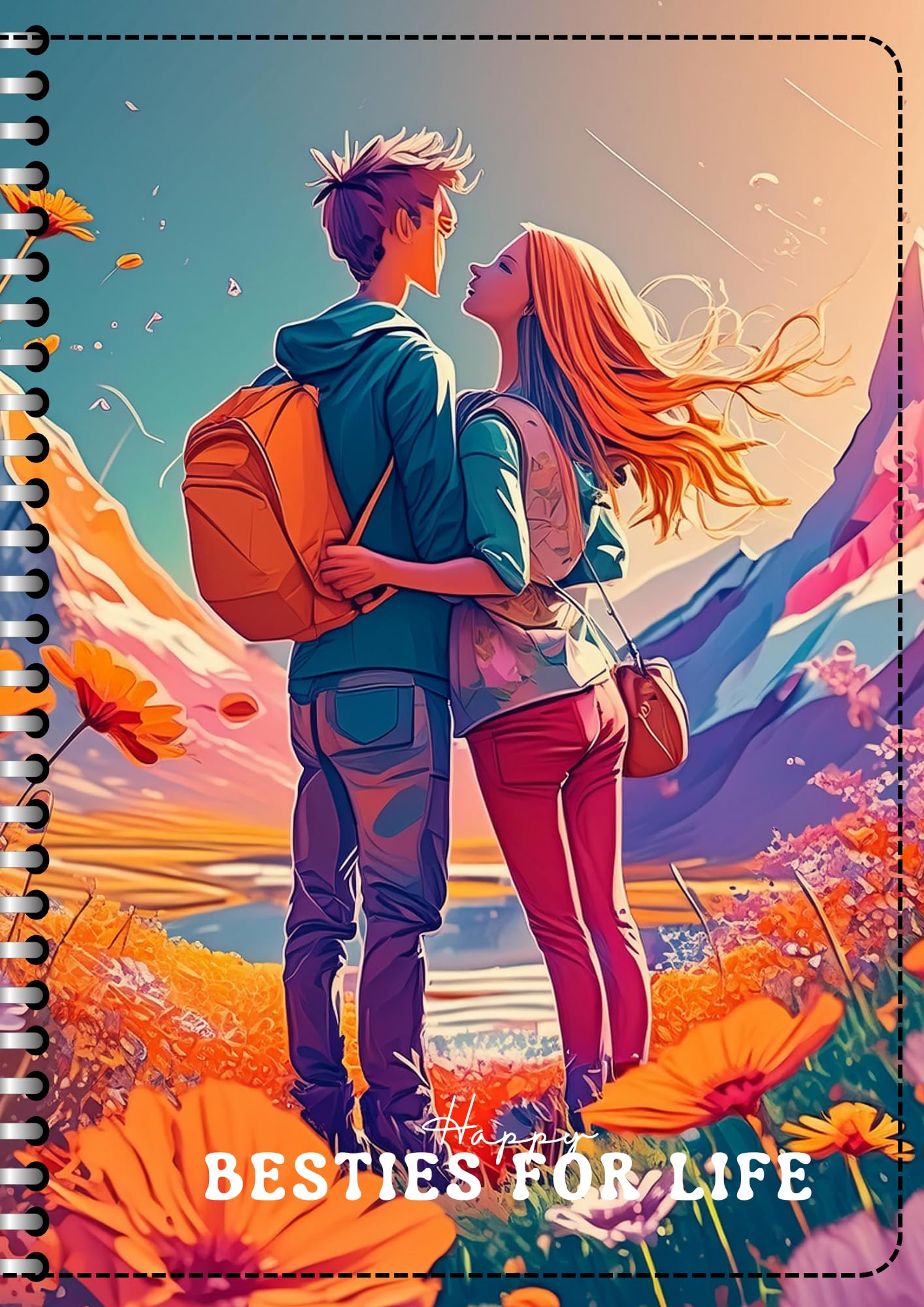 Handcrafted Cartoon Spiral Bound Doodle Diary Journal Gift Sketch Book Diaries, 21cm x 15cm A5, 60 Pages, 155gsm, Hard Cover Friendship Day Print, Thick Cartridge Paper