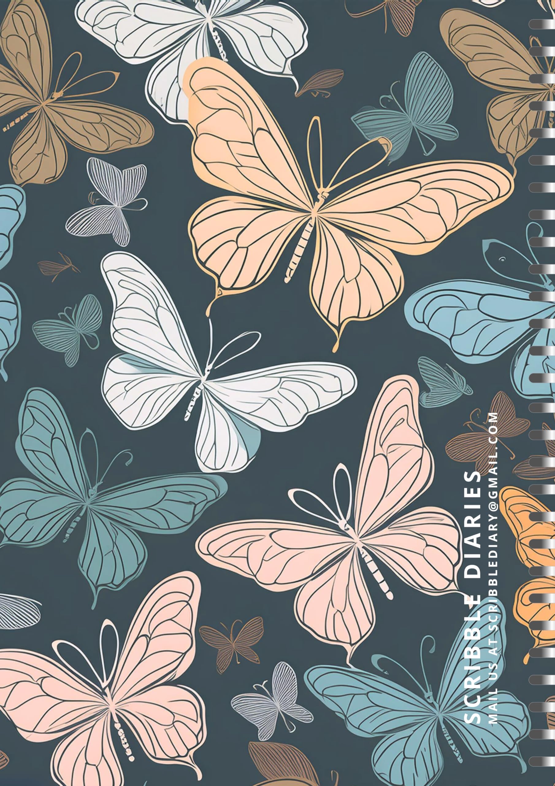 Handcrafted Butterfly Spiral Bound Cartridge Paper Doodle Diary Gift Sketch Book Doodle Diaries Journal, 21cm x 15cm, 60 Pages, 155gsm, Hard Cover