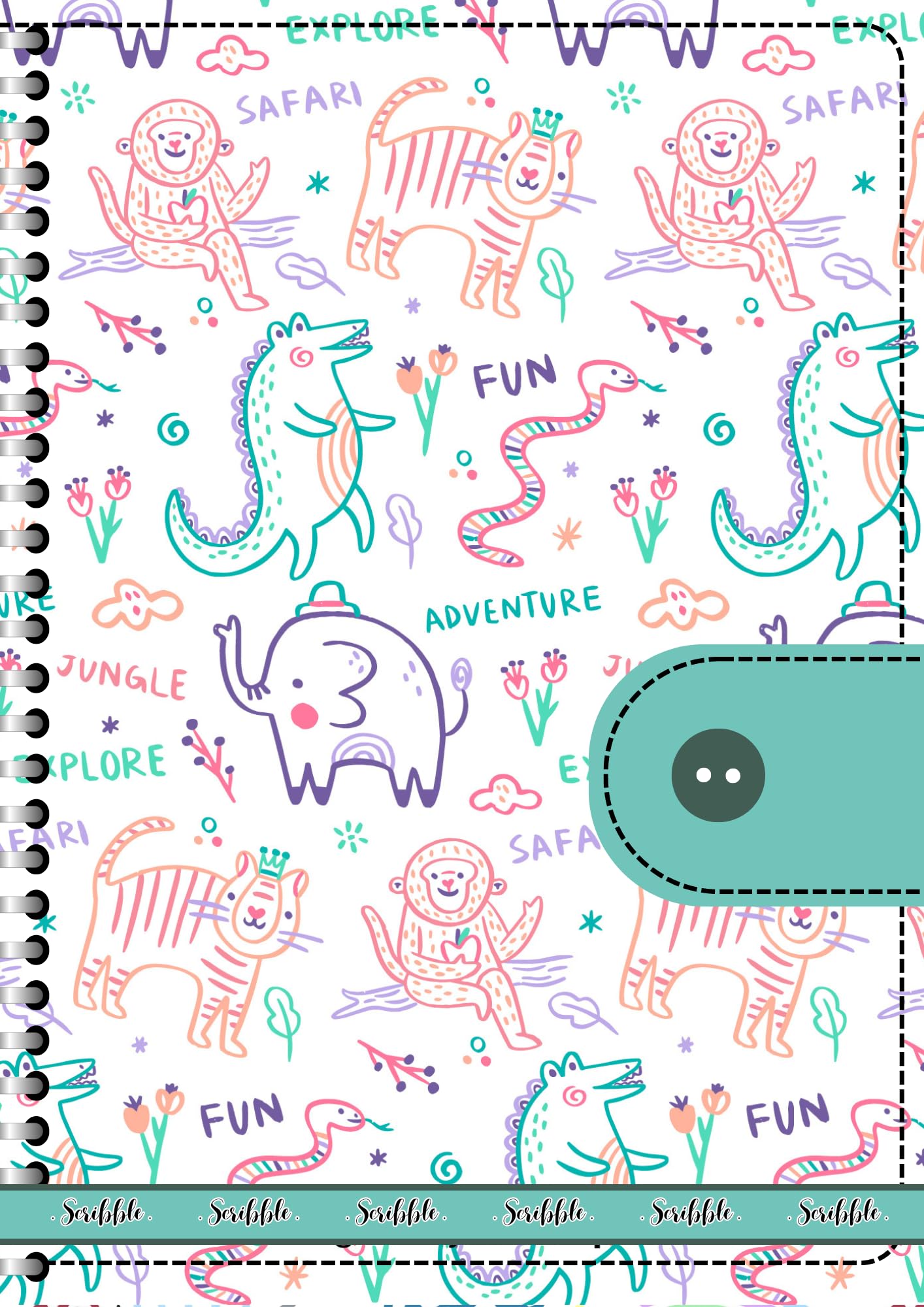 Handcrafted Cartoon Spiral Bound Doodle Diary Journal Gift Sketch Book Diaries, 21cm x 15cm A5, 60 Pages, 155gsm, Hard Cover Crocodile And Elephant Print, Thick Cartridge Paper