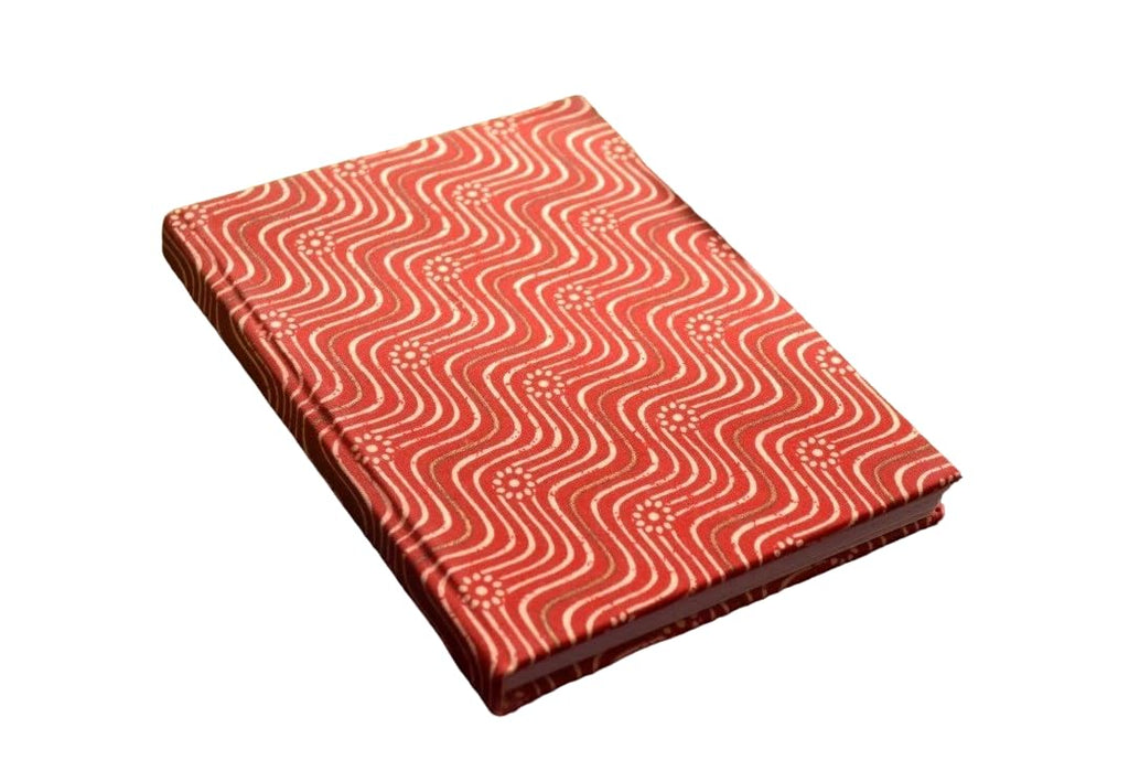 red Handmade Block-printed Fabric Cover Doodle Diary Journal, 8 x 6 inches, 200 Pages Notebook, 130 GSM, Water-Resistant, Stain-Resistant Hard-Bound