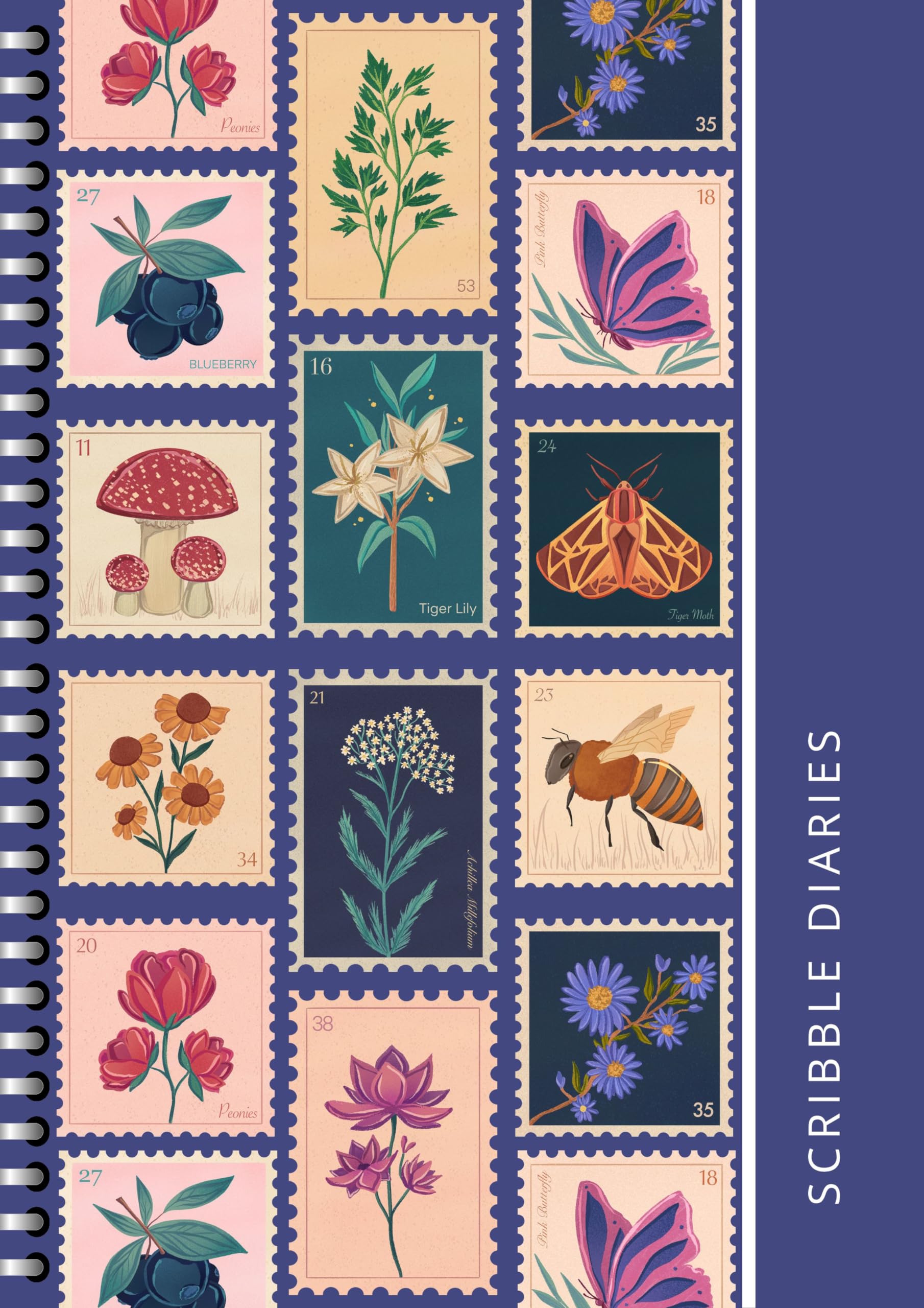 Handcrafted Stamp Print Spiral Bound Cartridge Paper Doodle Diary Gift Sketch Book Doodle Diaries Journal, 21cm x 15cm, 60 Pages, 155gsm, Hard Cover