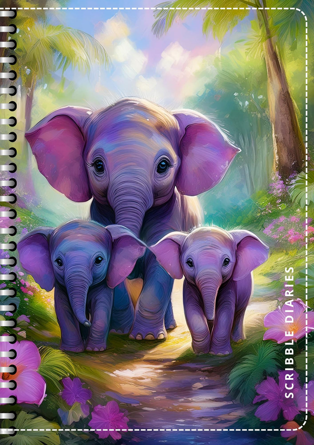 Handcrafted Print Spiral Bound Cartridge Paper Doodle Diary Gift Sketch Book drawing book Doodle Diaries Journal, Hard Cover 3 elephant print