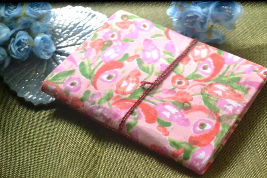 Pink Doodle Diary Notebook Fabric Stitched Gift sketchbook journal A5 Diaries Unruled Thick 200 Pages Handcrafted Drawing Book