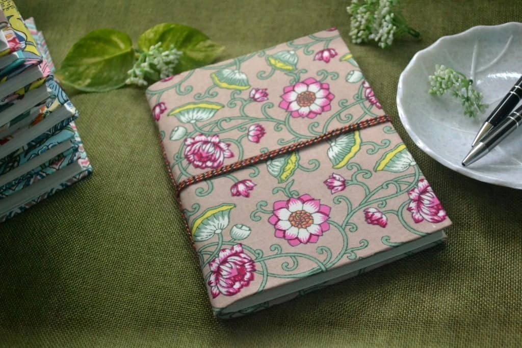 pink-green Doodle Diary Notebook Fabric Stitched Gift sketchbook journal A5 Diaries Unruled Thick 200 Pages Handcrafted