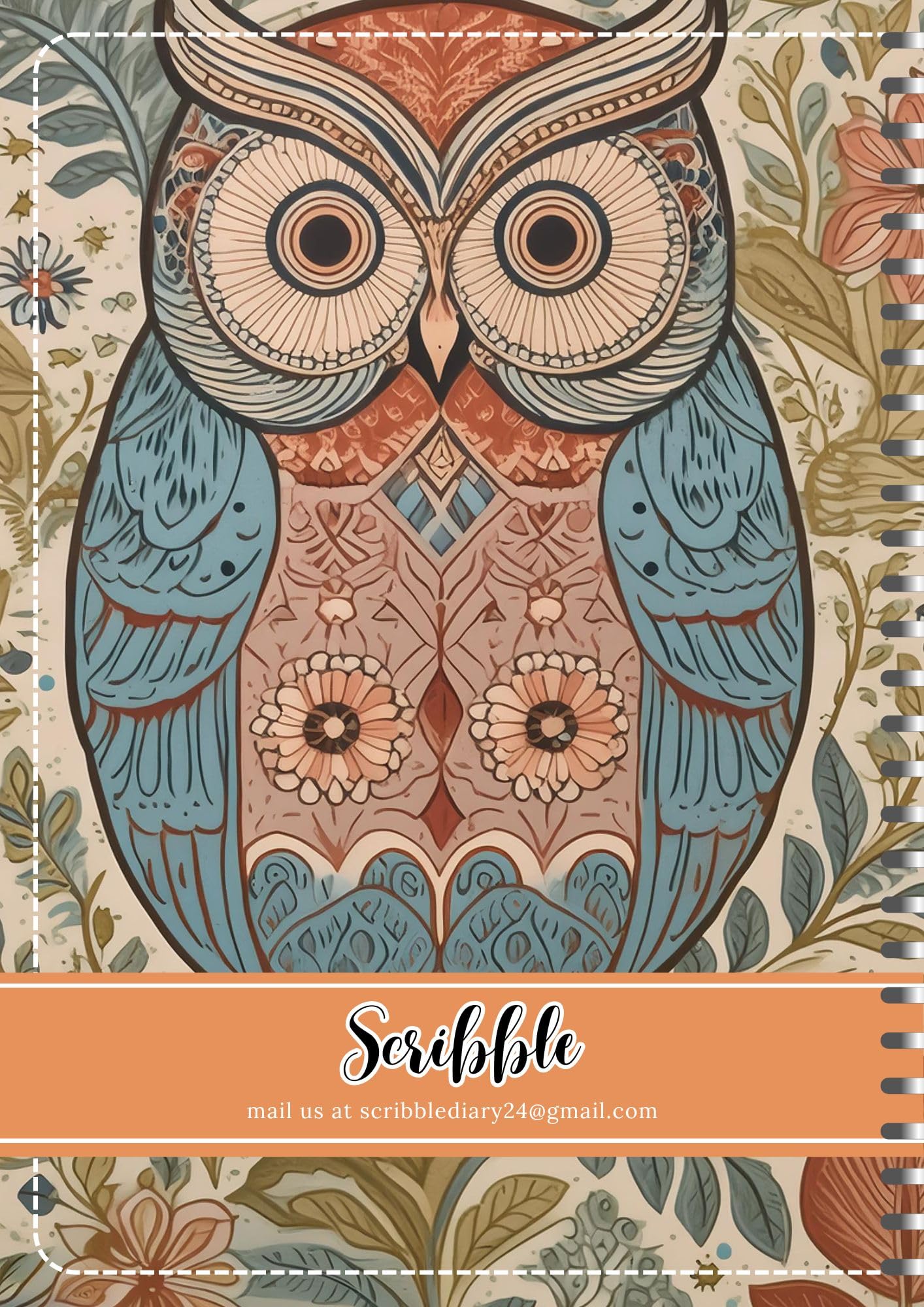 Handcrafted owl Spiral Bound Cartridge Paper Doodle Diary Gift Sketch Book Doodle Diaries Journal, 21cm x 15cm, 60 Pages, 155gsm, Hard Cover