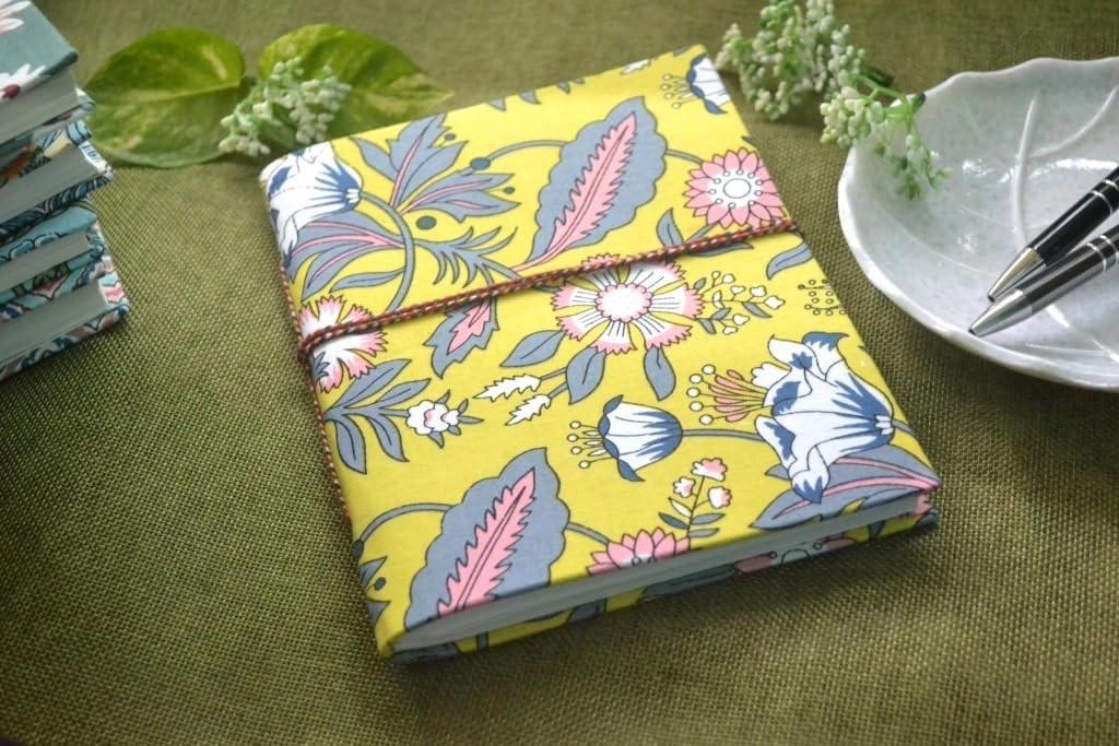 yellow-grey Doodle Diary Notebook Fabric Stitched Gift sketchbook journal A5 Diaries Unruled Thick 200 Pages Handcrafted
