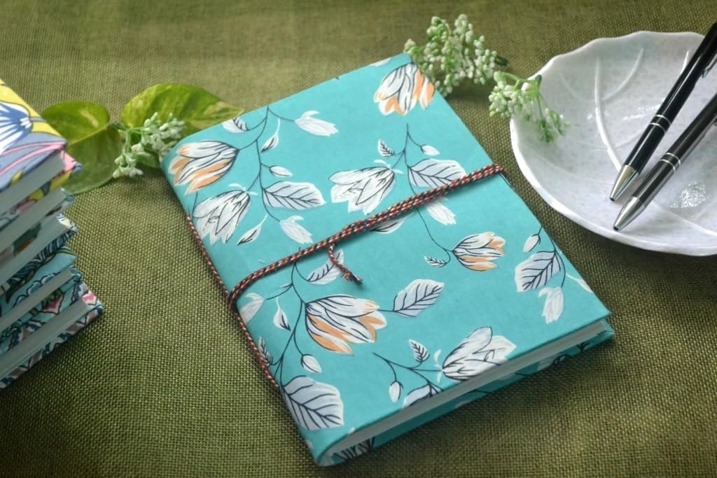 cyan Doodle Diary Notebook Fabric Stitched Gift sketchbook journal A5 Diaries Unruled Thick 200 Pages Handcrafted