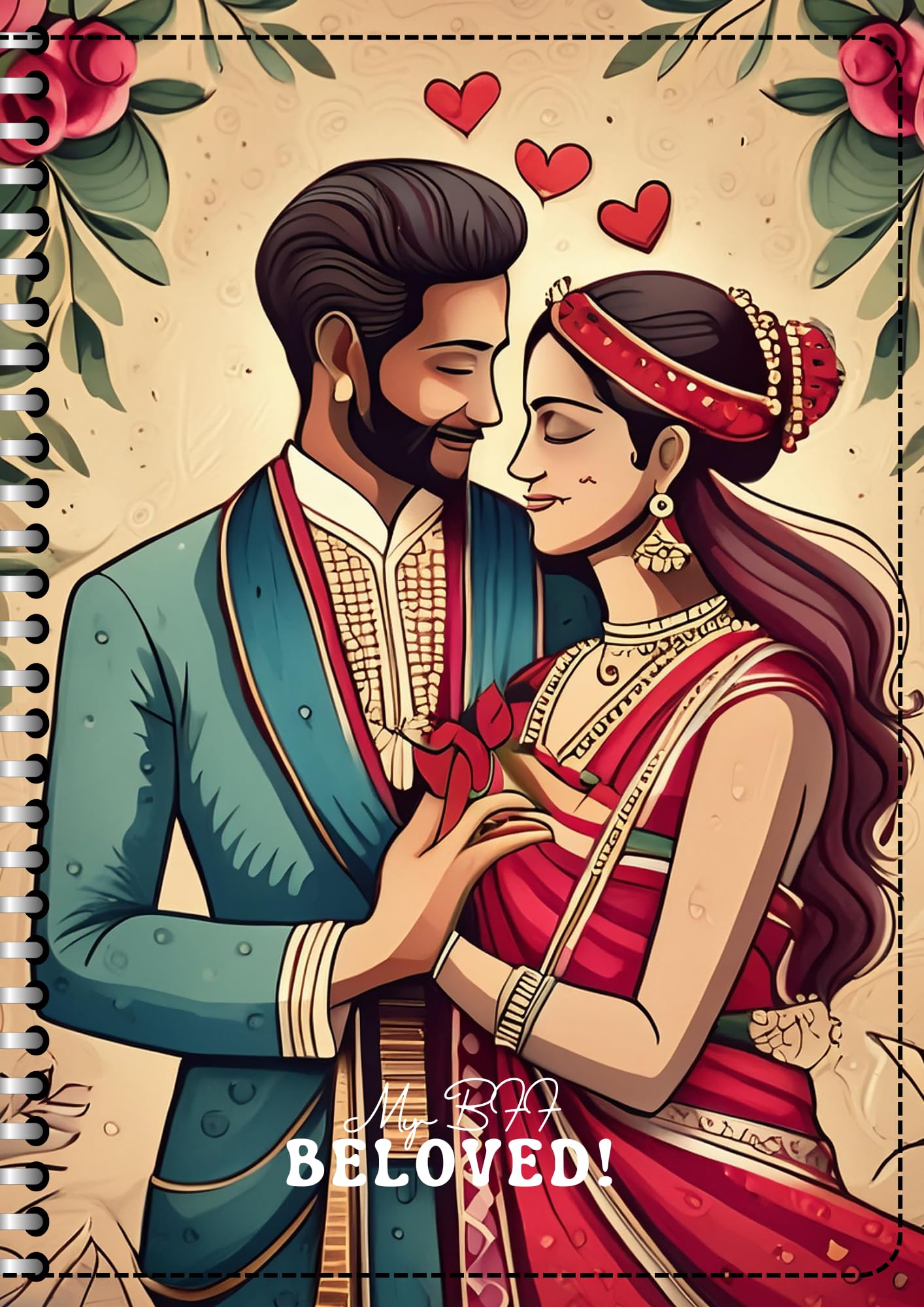 Valentine Day Special Wiro Bound Cartridge Paper Doodle Diary Journal Gift for girlfriend Sketch Book Diaries, 21cm x 15cm, 60 Pages, 155gsm, Hard Cover Handcrafted love illustration