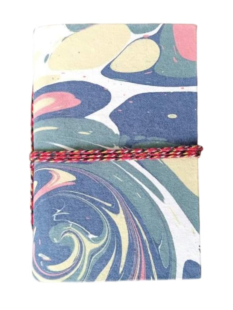 Blue Handmade Marble Texture A6 Diary Notebook | 200 Unruled Thick Pages | Hardcover Sketchbook Journal with Thread Closure | Portable Travel Writing Gift
