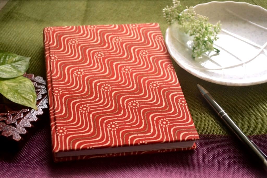 red Handmade Block-printed Fabric Cover Doodle Diary Journal, 8 x 6 inches, 200 Pages Notebook, 130 GSM, Water-Resistant, Stain-Resistant Hard-Bound