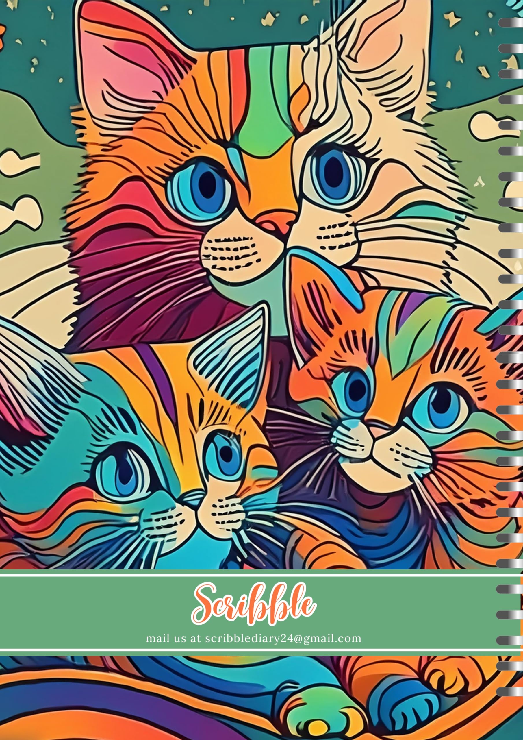 Handcrafted Cute Cat Spiral Bound Cartridge Paper Doodle Diary Gift Sketch Book Doodle Diaries Journal, 21cm x 15cm, 60 Pages, 155gsm, Hard Cover