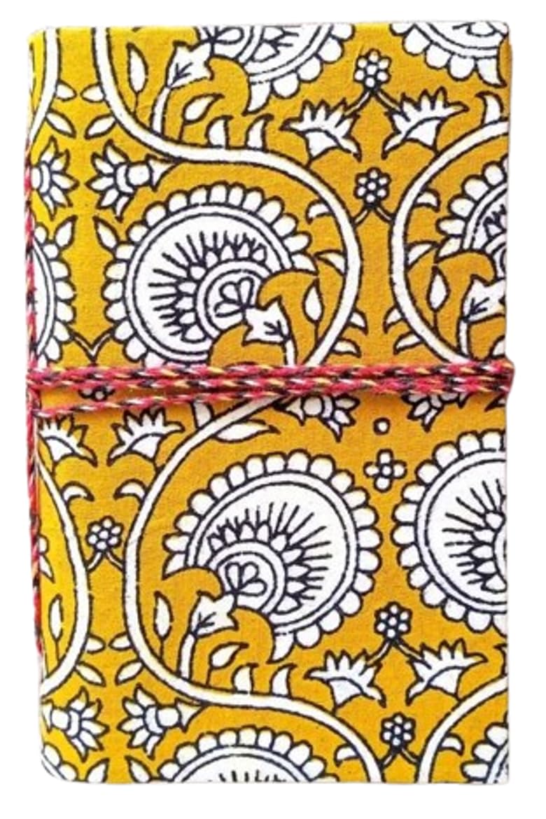 Yellow Floral Handmade Fabric Hardcover Diary A6 – 200 Pages, Thread Closure Sketchbook