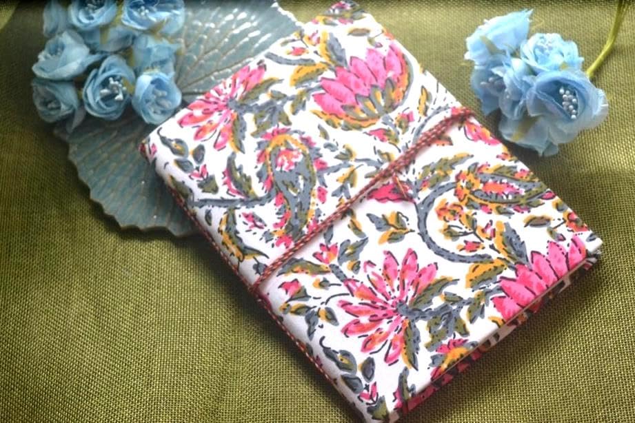 Baby Pink Doodle Diary Notebook Fabric Stitched Gift sketchbook journal A5 Diaries Unruled Thick 200 Pages Handcrafted Drawing Book