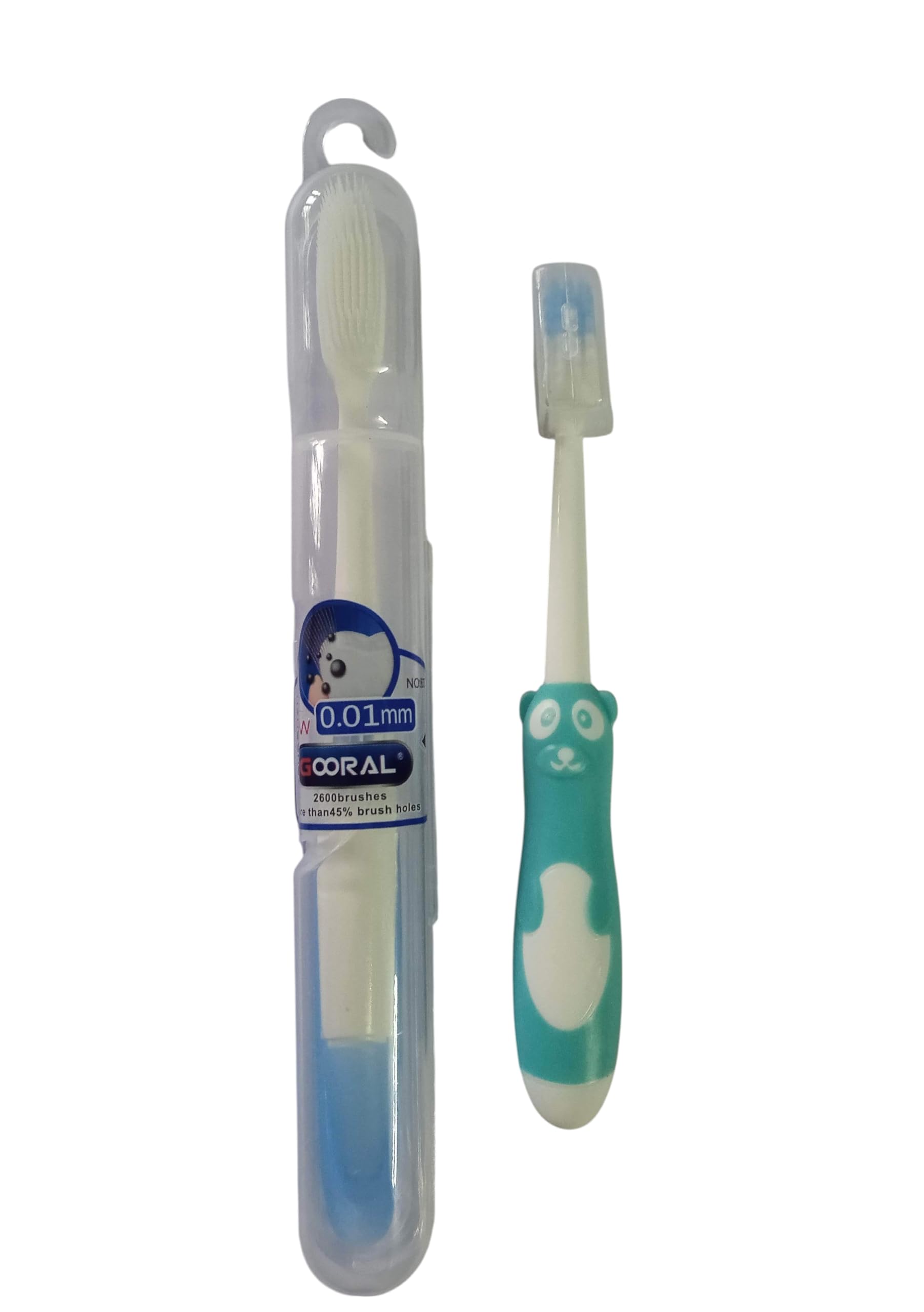 Extra Soft Silicone Toothbrush Combo – Adult Brush with 0.01mm Bristles (2600+ Ultra-Soft Bristles, Safety Case) + Kids Small-Size Toothbrush with Bear Design and Soft Grip Handle