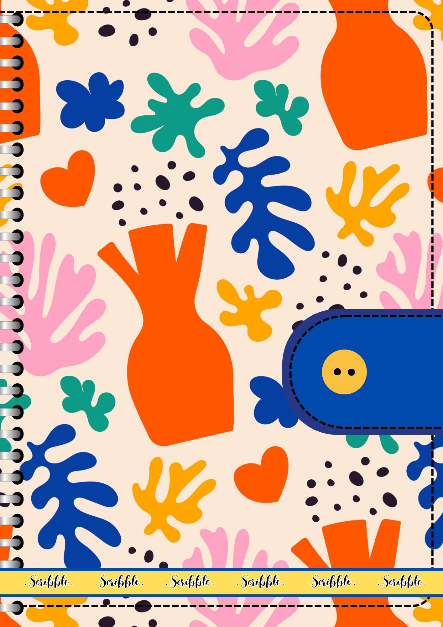 Handcrafted Cartoon Spiral Bound Doodle Diary Journal Gift Sketch Book Diaries, 21cm x 15cm A5, 60 Pages, 155gsm, Hard Cover Orange Leaves Print Thick Cartridge Paper