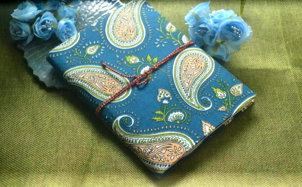 Blue Doodle Diary Notebook Fabric Stitched Gift sketchbook journal A5 Diaries Unruled Thick 200 Pages Handcrafted Drawing Book