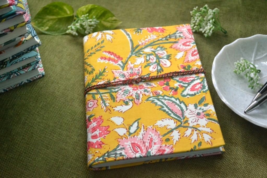 yellow-pink Doodle Diary Notebook Fabric Stitched Gift sketchbook journal A5 Diaries Unruled Thick 200 Pages Handcrafted