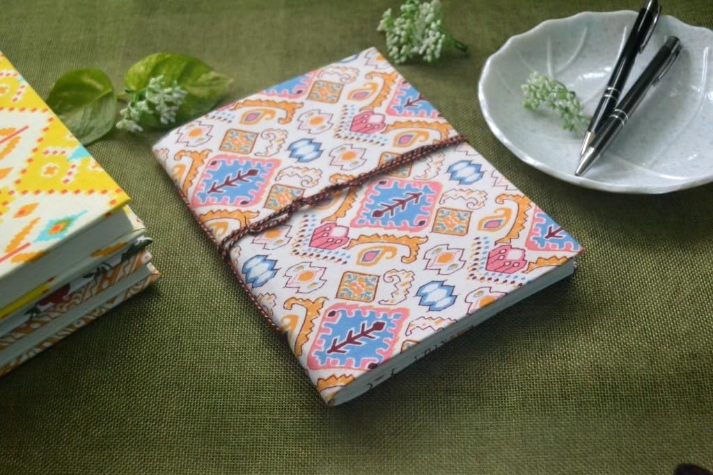 white-blue Doodle Diary Notebook Fabric Stitched Gift sketchbook journal A5 Diaries Unruled Thick 200 Pages Handcrafted