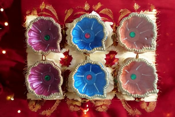 Festive Gift Set: A5 Handmade Floral Diary with Designer Fabric Cover & 6-Piece Handcrafted Diya Set – Perfect for Diwali, Celebrations & Home Décor