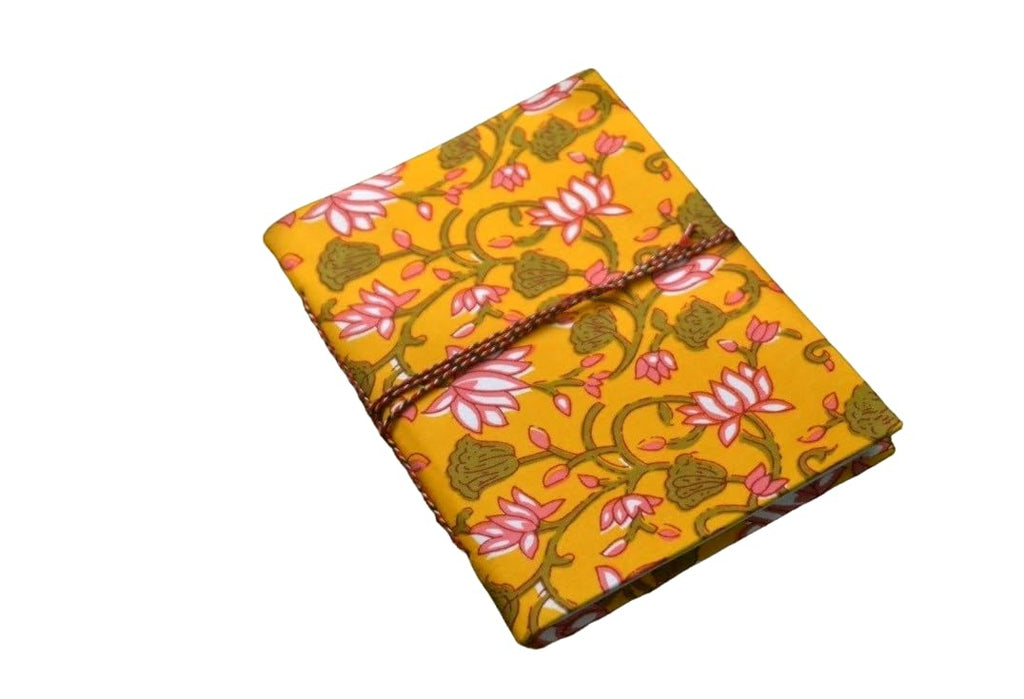 yellow Floral Doodle Diary Notebook Fabric Stitched Gift sketchbook journal A5 Diaries Unruled Thick 200 Pages Handcrafted