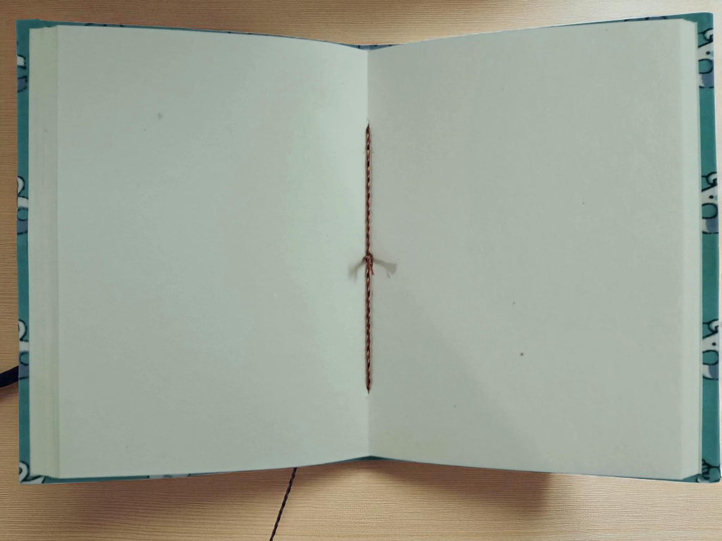 Handmade Fabric Hardcover Diary A5 – 200 Pages, Thread Closure Sketchbook with Baby Elephant Design