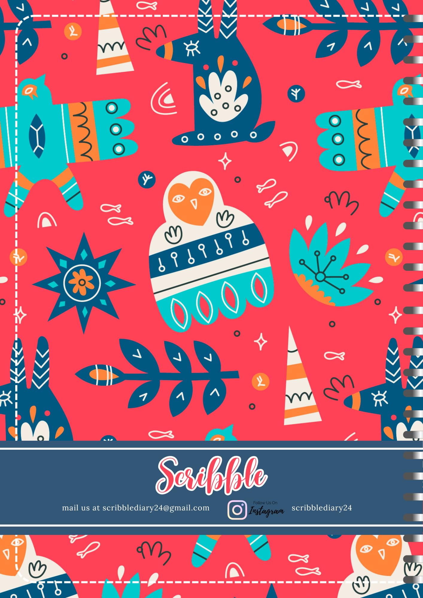 Handcrafted Cartoon Spiral Bound Doodle Diary Journal Gift Sketch Book Diaries, 21cm x 15cm A5, 60 Pages, 155gsm, Hard Cover Bird And Tree Print, Thick Cartridge Paper