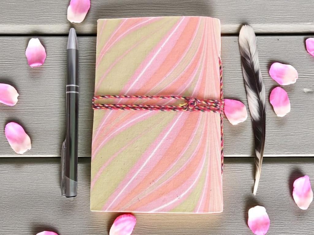 Two Marble Handmade Fabric Hardcover Diary A6 – 200 Pages, Thread Closure Sketchbook