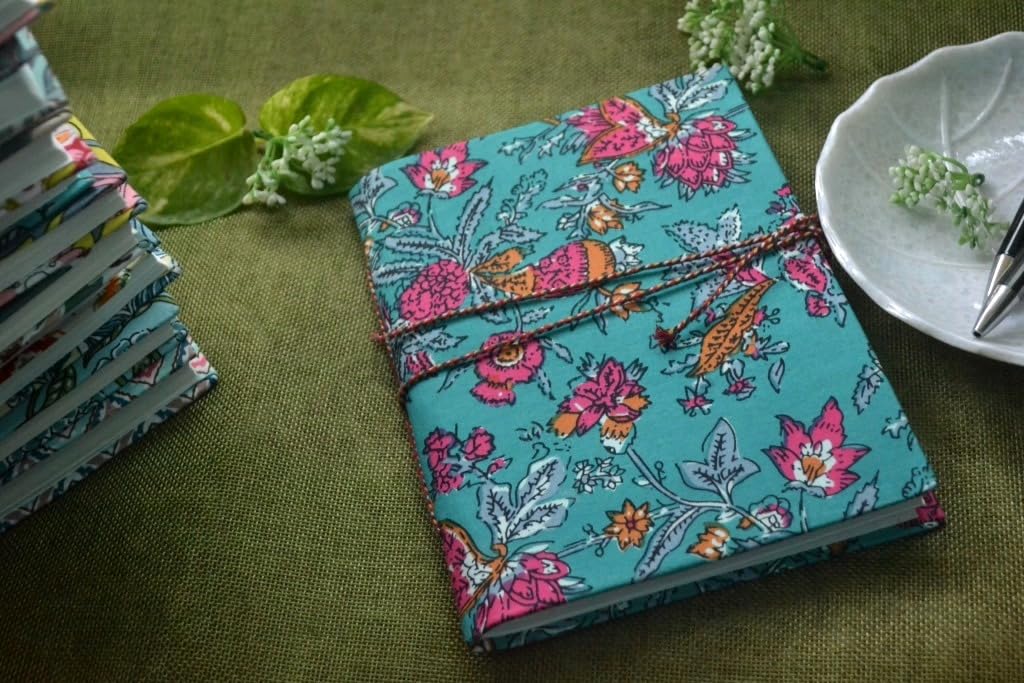 blue Floral Doodle Diary Notebook Fabric Stitched Gift sketchbook journal A5 Diaries Unruled Thick 200 Pages Handcrafted