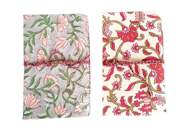 Two Floral Handmade Fabric Hardcover Diary A6 – 200 Pages, Thread Closure Sketchbook