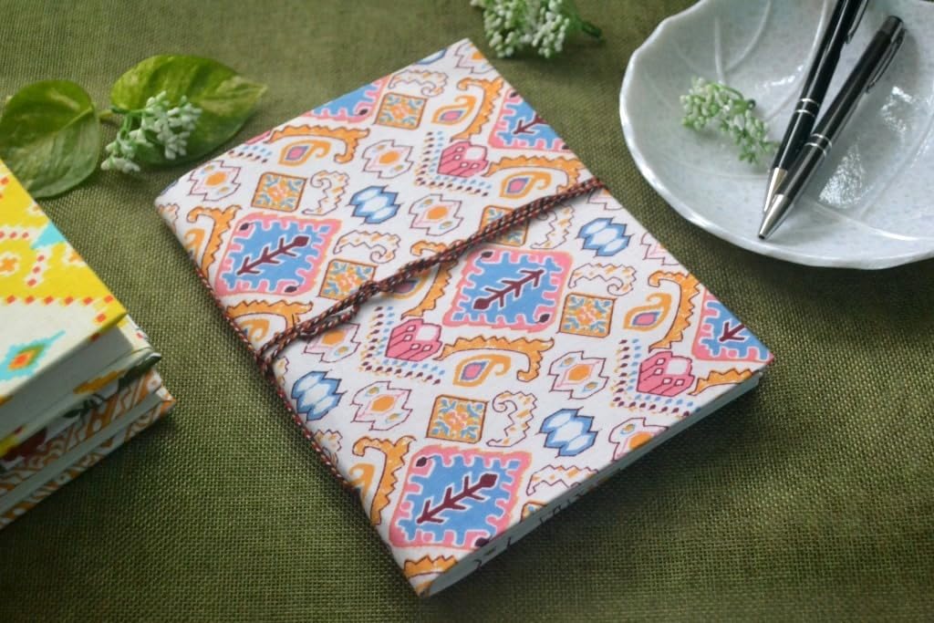 white-blue Doodle Diary Notebook Fabric Stitched Gift sketchbook journal A5 Diaries Unruled Thick 200 Pages Handcrafted