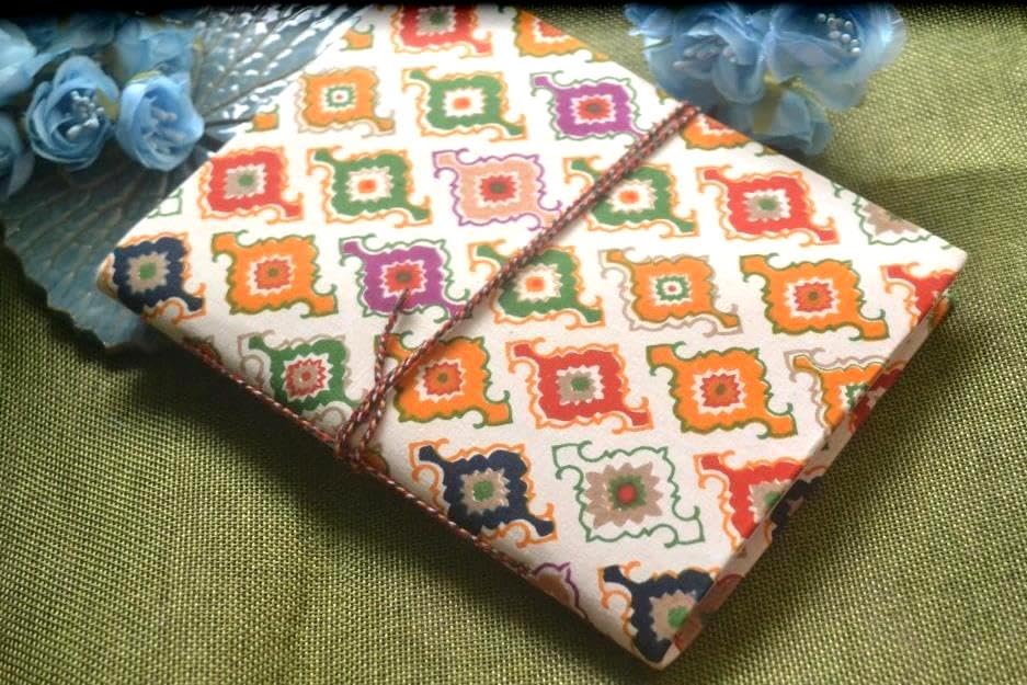 Orange White Doodle Diary Notebook Fabric Stitched Gift sketchbook journal A5 Diaries Unruled Thick 200 Pages Handcrafted Drawing Book