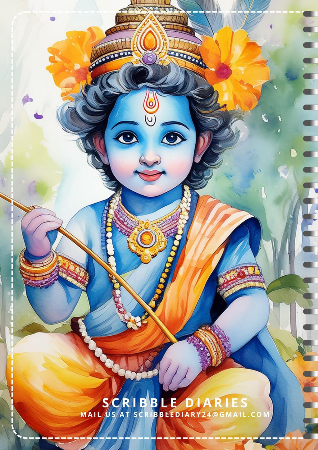 Handcrafted lord ram Spiral Bound Cartridge Paper Doodle Diary Gift Sketch Book Doodle Diaries Journal, 21cm x 15cm, 60 Pages, 155gsm, Hard Cover