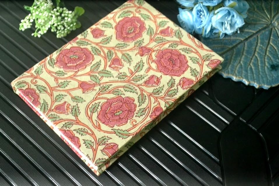 Handmade rose Block-printed Fabric Cover Doodle Diary Journal, 8 x 6 inches, 200 Pages Notebook, 130 GSM, Water-Resistant, Stain-Resistant Hard-Bound