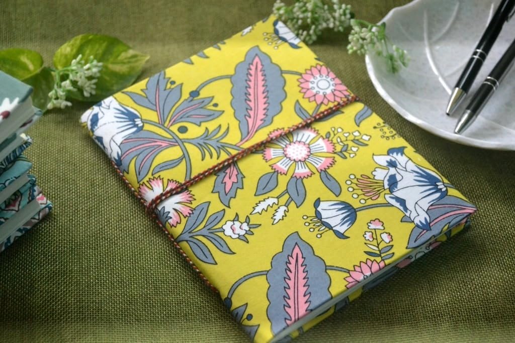 yellow-grey Doodle Diary Notebook Fabric Stitched Gift sketchbook journal A5 Diaries Unruled Thick 200 Pages Handcrafted