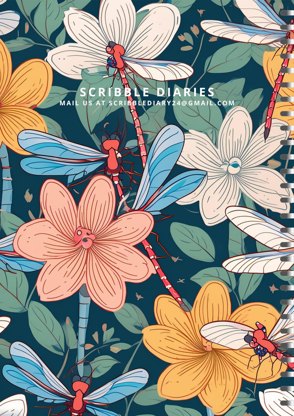 Handcrafted Dragon Fly Spiral Bound Cartridge Paper Doodle Diary Gift Sketch Book Doodle Diaries Journal, 21cm x 15cm, 60 Pages, 155gsm, Hard Cover